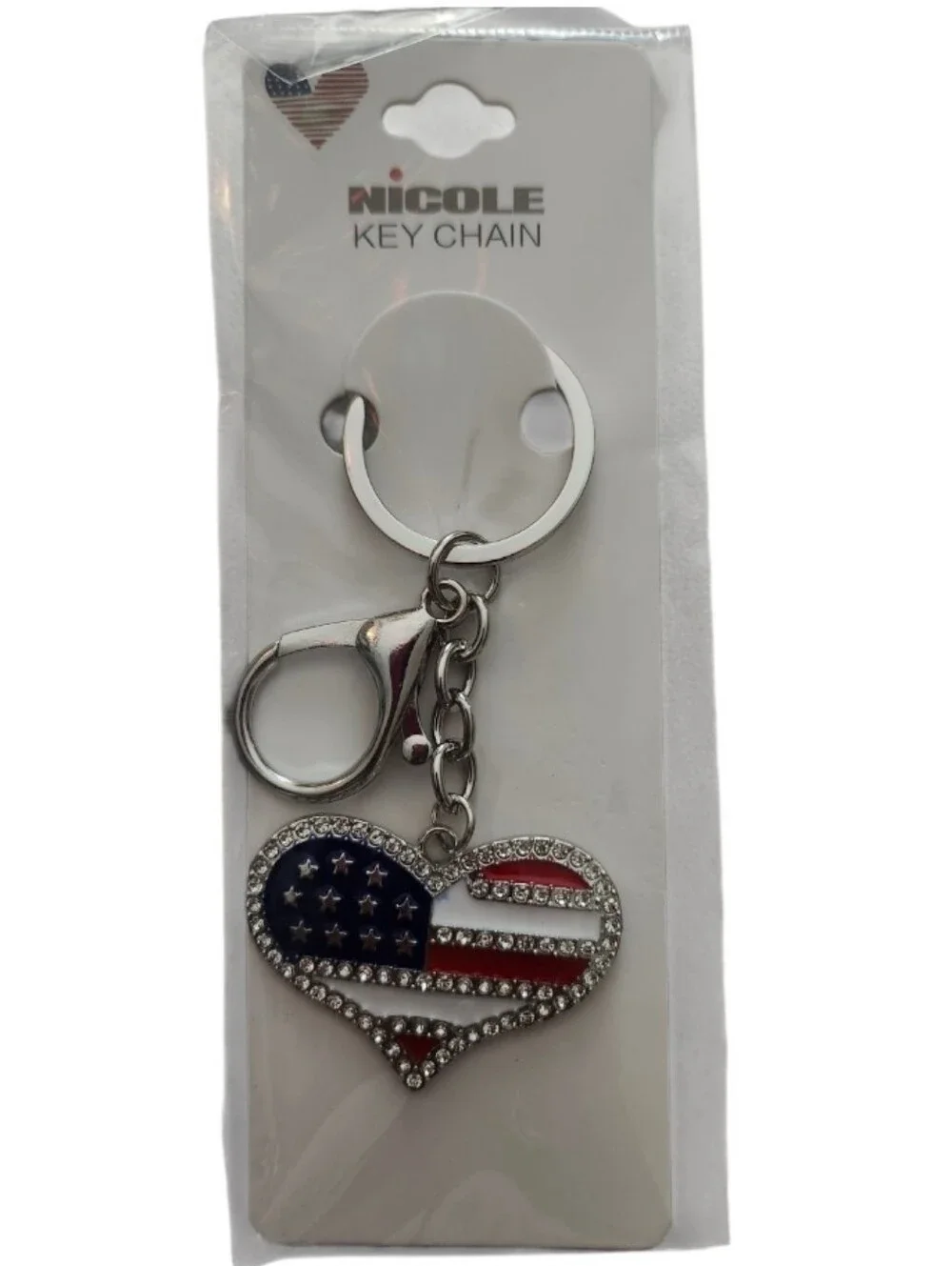Nicole Silver-Tone American Flag Heart Key Chain - Red, White & Blue